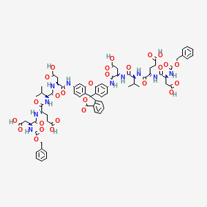 molecular formula C72H78N10O27 B3028564 (4S)-5-[[(2S)-1-[[(2S)-3-carboxy-1-[[6'-[[(2S)-3-carboxy-2-[[(2S)-2-[[(2S)-4-carboxy-2-[[(2S)-3-carboxy-2-(phenylmethoxycarbonylamino)propanoyl]amino]butanoyl]amino]-3-methylbutanoyl]amino]propanoyl]amino]-3-oxospiro[2-benzofuran-1,9'-xanthene]-3'-yl]amino]-1-oxopropan-2-yl]amino]-3-methyl-1-oxobutan-2-yl]amino]-4-[[(2S)-3-carboxy-2-(phenylmethoxycarbonylamino)propanoyl]amino]-5-oxopentanoic acid CAS No. 223538-61-2