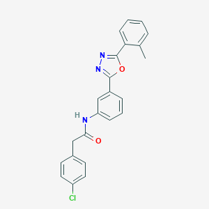 molecular formula C23H18ClN3O2 B302858 2-(4-chlorophenyl)-N-{3-[5-(2-methylphenyl)-1,3,4-oxadiazol-2-yl]phenyl}acetamide 