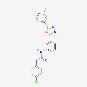 molecular formula C23H18ClN3O2 B302860 2-(4-chlorophenyl)-N-{3-[5-(3-methylphenyl)-1,3,4-oxadiazol-2-yl]phenyl}acetamide 
