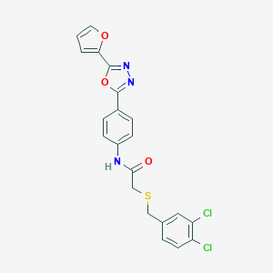 molecular formula C21H15Cl2N3O3S B302861 2-[(3,4-dichlorobenzyl)sulfanyl]-N-{4-[5-(2-furyl)-1,3,4-oxadiazol-2-yl]phenyl}acetamide 