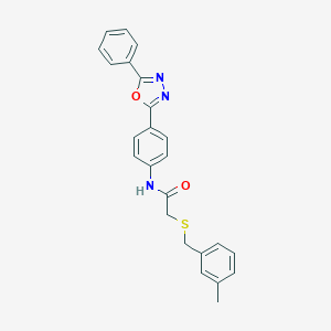 molecular formula C24H21N3O2S B302862 2-[(3-methylbenzyl)sulfanyl]-N-[4-(5-phenyl-1,3,4-oxadiazol-2-yl)phenyl]acetamide 