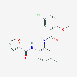 molecular formula C20H17ClN2O4 B302863 N-{2-[(5-chloro-2-methoxybenzoyl)amino]-4-methylphenyl}-2-furamide 