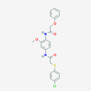 molecular formula C23H21ClN2O4S B302876 2-[(4-chlorophenyl)sulfanyl]-N-{3-methoxy-4-[(phenoxyacetyl)amino]phenyl}acetamide 