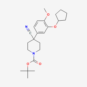 molecular formula C23H32N2O4 B3028930 1-Boc-4-cyano-4-[3-(cyclopentyloxy)-4-methoxyphenyl]-piperidine CAS No. 401518-12-5