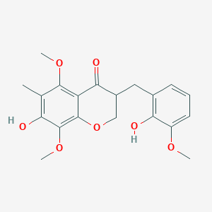 B3029011 7-Hydroxy-3-(2-hydroxy-3-methoxybenzyl)-5,8-dimethoxy-6-methylchroman-4-one CAS No. 477336-79-1
