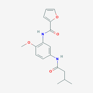 molecular formula C17H20N2O4 B302946 N-{2-methoxy-5-[(3-methylbutanoyl)amino]phenyl}-2-furamide 