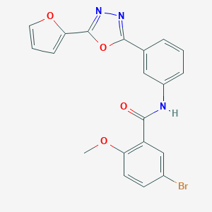 molecular formula C20H14BrN3O4 B302967 5-bromo-N-{3-[5-(2-furyl)-1,3,4-oxadiazol-2-yl]phenyl}-2-methoxybenzamide 