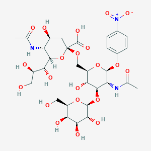 (2R,4S,5R,6R)-5-Acetamido-2-[[(2R,3S,4R,5R,6S)-5-acetamido-3-hydroxy-6-(4-nitrophenoxy)-4-[(2R,3R,4S,5R,6R)-3,4,5-trihydroxy-6-(hydroxymethyl)oxan-2-yl]oxyoxan-2-yl]methoxy]-4-hydroxy-6-[(1R,2R)-1,2,3-trihydroxypropyl]oxane-2-carboxylic acid