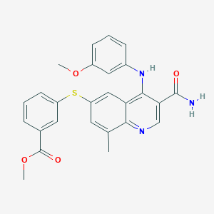 Methyl 3-(3-carbamoyl-4-(3-methoxyphenylamino)-8-methylquinolin-6-ylthio)benzoate