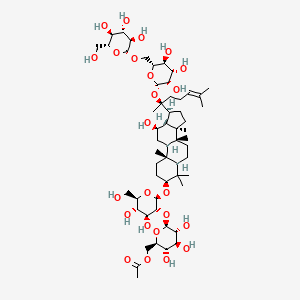 molecular formula C56H94O24 B3029983 [(2R,3S,4S,5R,6S)-6-[(2R,3R,4S,5S,6R)-4,5-dihydroxy-6-(hydroxymethyl)-2-[[(3S,5R,8R,9R,10R,12R,13R,14R,17S)-12-hydroxy-4,4,8,10,14-pentamethyl-17-[(2S)-6-methyl-2-[(2S,3R,4S,5S,6R)-3,4,5-trihydroxy-6-[[(2R,3R,4S,5S,6R)-3,4,5-trihydroxy-6-(hydroxymethyl)oxan-2-yl]oxymethyl]oxan-2-yl]oxyhept-5-en-2-yl]-2,3,5,6,7,9,11,12,13,15,16,17-dodecahydro-1H-cyclopenta[a]phenanthren-3-yl]oxy]oxan-3-yl]oxy-3,4,5-trihydroxyoxan-2-yl]methyl acetate CAS No. 85013-02-1