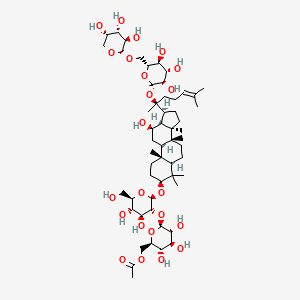 molecular formula C55H92O23 B3030189 [(2R,3S,4S,5R,6S)-6-[(2R,3R,4S,5S,6R)-4,5-dihydroxy-6-(hydroxymethyl)-2-[[(3S,5R,8R,9R,10R,12R,13R,14R,17S)-12-hydroxy-4,4,8,10,14-pentamethyl-17-[(2S)-6-methyl-2-[(2S,3R,4S,5S,6R)-3,4,5-trihydroxy-6-[[(2S,3R,4S,5S)-3,4,5-trihydroxyoxan-2-yl]oxymethyl]oxan-2-yl]oxyhept-5-en-2-yl]-2,3,5,6,7,9,11,12,13,15,16,17-dodecahydro-1H-cyclopenta[a]phenanthren-3-yl]oxy]oxan-3-yl]oxy-3,4,5-trihydroxyoxan-2-yl]methyl acetate CAS No. 87733-67-3