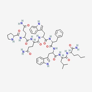 N-[5-amino-1-[[1-[[1-[[1-[[1-[(1-amino-1-oxohexan-2-yl)amino]-4-methyl-1-oxopentan-2-yl]amino]-3-(1H-indol-3-yl)-1-oxopropan-2-yl]amino]-1-oxo-3-phenylpropan-2-yl]amino]-3-(1H-indol-3-yl)-1-oxopropan-2-yl]amino]-1,5-dioxopentan-2-yl]-2-(pyrrolidine-2-carbonylamino)pentanediamide