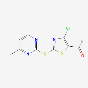 molecular formula C9H6ClN3OS2 B3030509 4-Chloro-2-(4-methylpyrimidin-2-ylthio)thiazole-5-carbaldehyde CAS No. 914348-70-2
