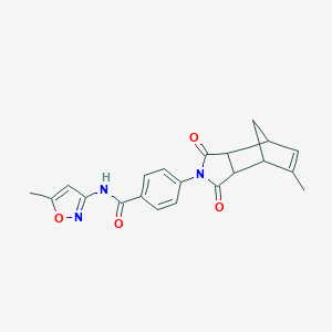 molecular formula C21H19N3O4 B303070 4-(8-methyl-3,5-dioxo-4-azatricyclo[5.2.1.0~2,6~]dec-8-en-4-yl)-N-(5-methyl-3-isoxazolyl)benzamide 