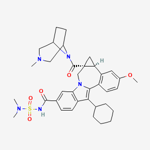 molecular formula C36H45N5O5S B3030792 (8S,10R)-19-Cyclohexyl-N-(dimethylsulfamoyl)-5-methoxy-10-(3-methyl-3,8-diazabicyclo[3.2.1]octane-8-carbonyl)-12-azapentacyclo[10.7.0.02,7.08,10.013,18]nonadeca-1(19),2(7),3,5,13(18),14,16-heptaene-15-carboxamide CAS No. 958002-33-0