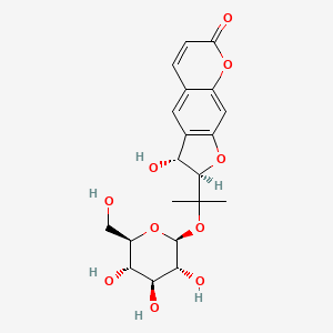 molecular formula C20H24O10 B3030832 (2R,3R)-3-Hydroxy-2-[2-[(2S,3R,4S,5S,6R)-3,4,5-trihydroxy-6-(hydroxymethyl)oxan-2-yl]oxypropan-2-yl]-2,3-dihydrofuro[3,2-g]chromen-7-one CAS No. 96648-59-8