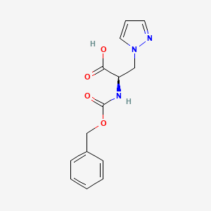 molecular formula C14H15N3O4 B3030862 (R)-2-(((Benzyloxy)carbonyl)amino)-3-(1H-pyrazol-1-YL)propanoic acid CAS No. 98632-92-9