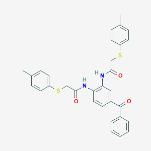 molecular formula C31H28N2O3S2 B303088 N-[4-benzoyl-2-({[(4-methylphenyl)sulfanyl]acetyl}amino)phenyl]-2-[(4-methylphenyl)sulfanyl]acetamide 