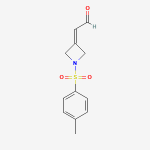 molecular formula C12H13NO3S B3031065 2-(1-甲苯磺酰基氮杂环丁-3-亚甲基)乙醛 CAS No. 1379811-85-4