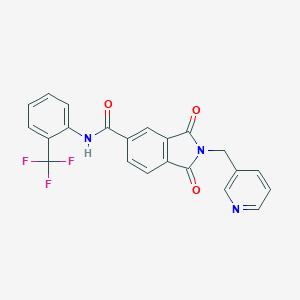 molecular formula C22H14F3N3O3 B303110 1,3-dioxo-2-(3-pyridinylmethyl)-N-[2-(trifluoromethyl)phenyl]-5-isoindolinecarboxamide 