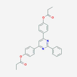 molecular formula C28H24N2O4 B303119 4-{2-Phenyl-6-[4-(propionyloxy)phenyl]-4-pyrimidinyl}phenyl propionate 