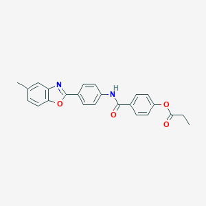 molecular formula C24H20N2O4 B303148 4-{[4-(5-Methyl-1,3-benzoxazol-2-yl)anilino]carbonyl}phenyl propionate 
