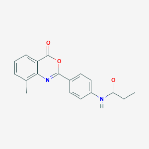 molecular formula C18H16N2O3 B303149 N-[4-(8-methyl-4-oxo-4H-3,1-benzoxazin-2-yl)phenyl]propanamide 
