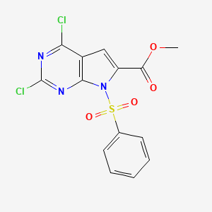 molecular formula C14H9Cl2N3O4S B3032409 Methyl 7-(benzenesulfonyl)-2,4-dichloro-7H-pyrrolo[2,3-d]pyrimidine-6-carboxylate CAS No. 1638767-60-8