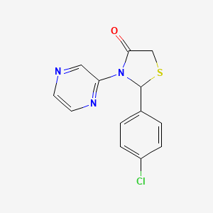 molecular formula C13H10ClN3OS B3033153 4-Thiazolidinone, 2-(4-chlorophenyl)-3-pyrazinyl- CAS No. 89442-12-6