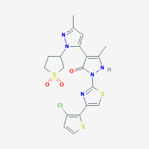molecular formula C19H18ClN5O3S3 B3033234 [4,5'-Bi-1H-pyrazol]-5-ol, 1-[4-(3-chloro-2-thienyl)-2-thiazolyl]-3,3'-dimethyl-1'-(tetrahydro-1,1-dioxido-3-thienyl)- CAS No. 1007030-10-5