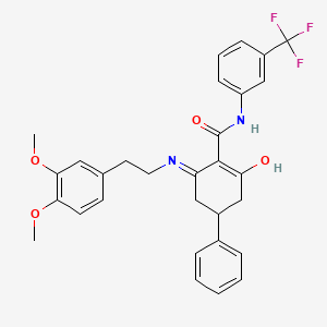 (6-((2-(3,4-dimethoxyphenyl)ethyl)amino)-2-oxo-4-phenylcyclohex-1-enyl)-N-(3-(trifluoromethyl)phenyl)formamide
