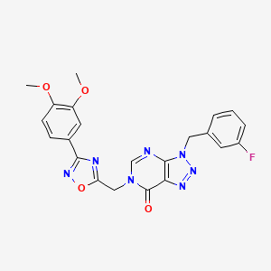 molecular formula C22H18FN7O4 B3033523 6-{[3-(3,4-dimethoxyphenyl)-1,2,4-oxadiazol-5-yl]methyl}-3-(3-fluorobenzyl)-3,6-dihydro-7H-[1,2,3]triazolo[4,5-d]pyrimidin-7-one CAS No. 1040639-91-5