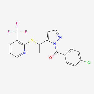molecular formula C18H13ClF3N3OS B3033813 (4-chlorophenyl)[5-(1-{[3-(trifluoromethyl)-2-pyridinyl]sulfanyl}ethyl)-1H-pyrazol-1-yl]methanone CAS No. 1208385-08-3