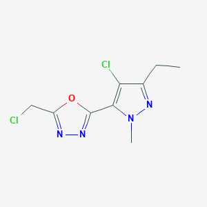 molecular formula C9H10Cl2N4O B303395 2-(4-chloro-3-ethyl-1-methyl-1H-pyrazol-5-yl)-5-(chloromethyl)-1,3,4-oxadiazole 