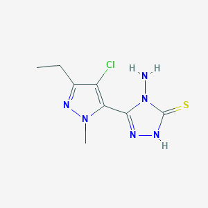 molecular formula C8H11ClN6S B303398 4-amino-5-(4-chloro-3-ethyl-1-methyl-1H-pyrazol-5-yl)-2,4-dihydro-3H-1,2,4-triazole-3-thione 