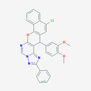molecular formula C30H21ClN4O3 B303399 12-chloro-14-(3,4-dimethoxyphenyl)-2-phenyl-14H-benzo[7,8]chromeno[3,2-e][1,2,4]triazolo[1,5-c]pyrimidine 