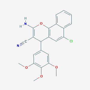 molecular formula C23H19ClN2O4 B303400 2-amino-6-chloro-4-(3,4,5-trimethoxyphenyl)-4H-benzo[h]chromene-3-carbonitrile 