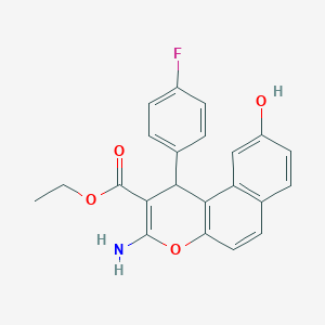 molecular formula C22H18FNO4 B303404 ethyl 3-amino-1-(4-fluorophenyl)-9-hydroxy-1H-benzo[f]chromene-2-carboxylate 