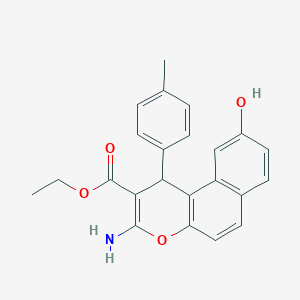 molecular formula C23H21NO4 B303406 ethyl 3-amino-9-hydroxy-1-(4-methylphenyl)-1H-benzo[f]chromene-2-carboxylate 