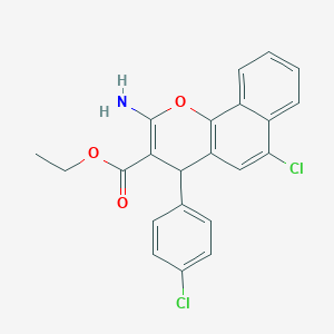 molecular formula C22H17Cl2NO3 B303408 ethyl 2-amino-6-chloro-4-(4-chlorophenyl)-4H-benzo[h]chromene-3-carboxylate 
