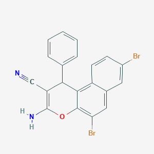 molecular formula C20H12Br2N2O B303410 3-amino-5,8-dibromo-1-phenyl-1H-benzo[f]chromene-2-carbonitrile 