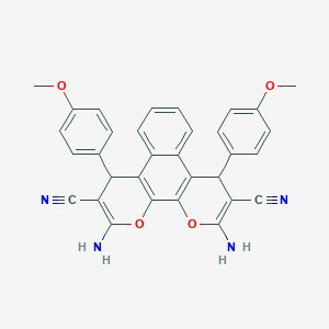 molecular formula C32H24N4O4 B303411 2,11-Diamino-4,9-bis(4-methoxyphenyl)-4,9-dihydrobenzo[f]pyrano[3,2-h]chromene-3,10-dicarbonitrile 