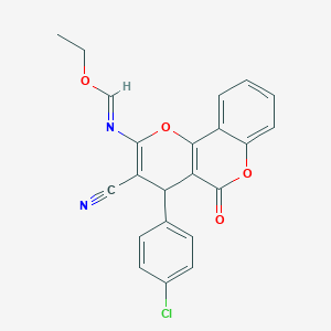 molecular formula C22H15ClN2O4 B303413 ethyl 4-(4-chlorophenyl)-3-cyano-5-oxo-4H,5H-pyrano[3,2-c]chromen-2-yliminoformate 