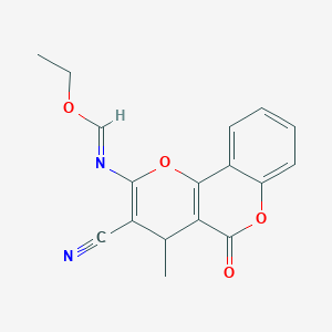 molecular formula C17H14N2O4 B303414 ethyl (1E)-N-(3-cyano-4-methyl-5-oxo-4H-pyrano[3,2-c]chromen-2-yl)methanimidate 