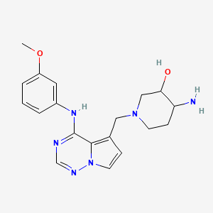 molecular formula C19H24N6O2 B3034159 4-Amino-1-((4-(3-methoxyphenylamino)pyrrolo[1,2-f][1,2,4]triazin-5-yl)methyl)piperidin-3-ol CAS No. 1415559-37-3
