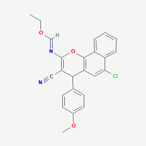 molecular formula C24H19ClN2O3 B303416 ethyl 6-chloro-3-cyano-4-(4-methoxyphenyl)-4H-benzo[h]chromen-2-yliminoformate 