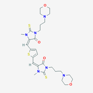 molecular formula C28H38N6O4S3 B303417 1-Methyl-5-{[5-({3-methyl-1-[3-(4-morpholinyl)propyl]-5-oxo-2-thioxo-4-imidazolidinylidene}methyl)-2-thienyl]methylene}-3-[3-(4-morpholinyl)propyl]-2-thioxo-4-imidazolidinone 