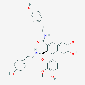 molecular formula C36H36N2O8 B3034207 (1S,2R)-7-hydroxy-1-(4-hydroxy-3-methoxyphenyl)-2-N,3-N-bis[2-(4-hydroxyphenyl)ethyl]-6-methoxy-1,2-dihydronaphthalene-2,3-dicarboxamide CAS No. 144506-19-4