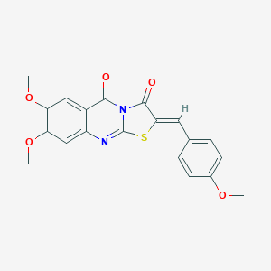 molecular formula C20H16N2O5S B303421 7,8-Dimethoxy-2-(4-methoxybenzylidene)-5H-thiazolo[2,3-b]quinazoline-3,5(2H)-dione 