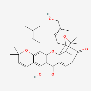 molecular formula C33H38O7 B3034248 12-hydroxy-19-(4-hydroxy-3-methylbut-2-enyl)-8,8,21,21-tetramethyl-5-(3-methylbut-2-enyl)-3,7,20-trioxahexacyclo[15.4.1.02,15.02,19.04,13.06,11]docosa-4(13),5,9,11,15-pentaene-14,18-dione CAS No. 149655-53-8